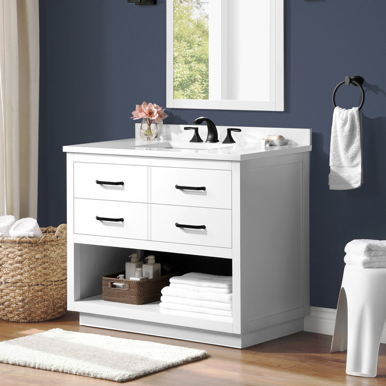 OVE Decors Carran 42 In. Single Sink Bathroom Open Shelf Vanity With White Cultured Marble ...